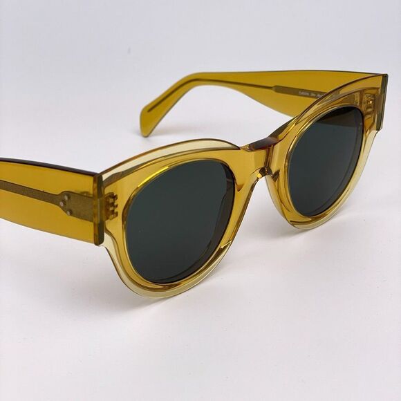 SALE! NEW Celine CL40008I 39N Unisex Yellow Green Rounded Cat Eye Sunglasses - Picture 9 of 14